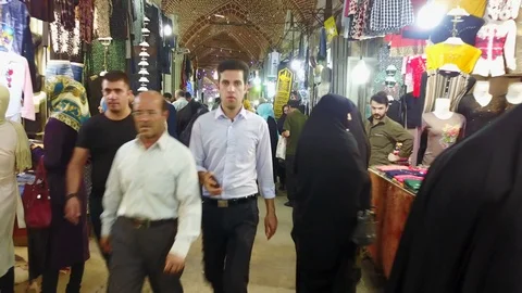 People Walking in the Bazaar of Tabriz, between shops, Iran Stock Footage 119895415