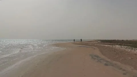 People walking on the beach at Banc of Arguin, Mauritania Video stock 148195095