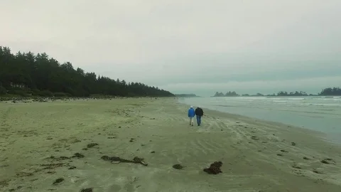 People walking on the beach on a cloudy day Stock Footage 71163042
