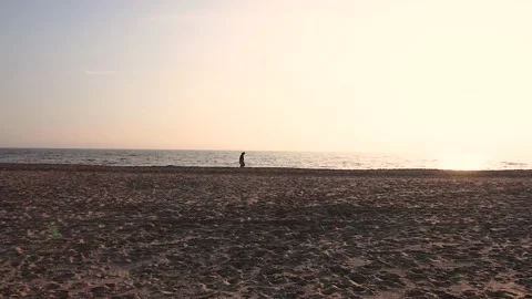 People walking at the beach during sundown Stock Footage 218265122