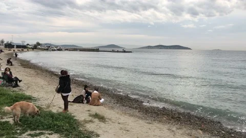 People walking on the beach Stock Footage 144815795