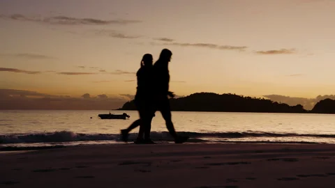 People walking on the beach sunset closeup Stock Footage 309725331