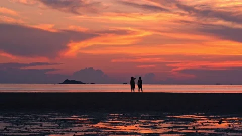 People walking by the beach at sunset 動画素材 136021873