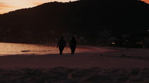 People walking on the beach sunset Stock Footage 309725347