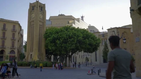 People walking by Beirut central district Stock Footage 74977183