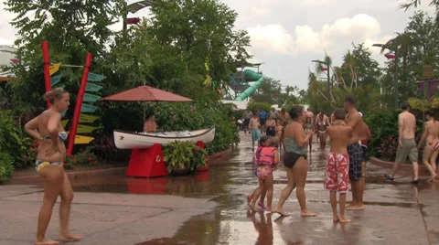 People Walking Between Water Attractions at Aquatica Stock Footage 30346061