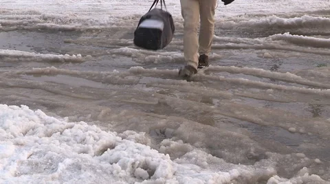 People walking in blizzard snow wind and cold weather in major winter storm Stock Footage 45758557