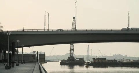 People walking on the bridge in Dubai Stock Footage 118976698