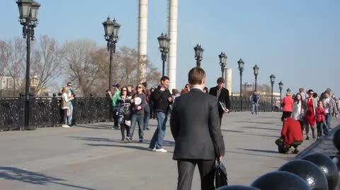 People walking the bridge Stockbeeldmateriaal 8837320