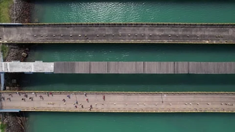 People walking in the bridge Stock Footage 301385407