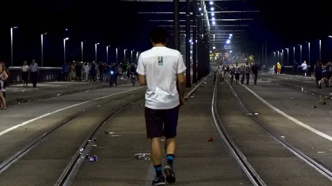People Walking On Bridge At Night Stock Footage 92139334