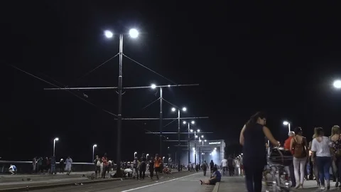 People Walking On Bridge At Night Time Lapse Stock Footage 92138146