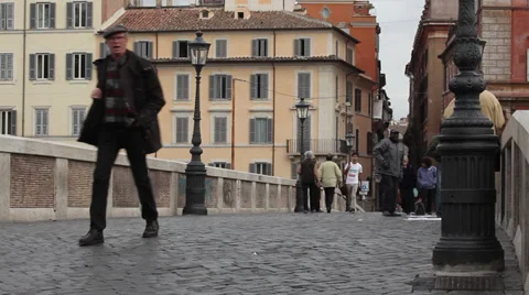 People walking on the bridge, Tiber, Rome, Italy Stock Footage 34492887