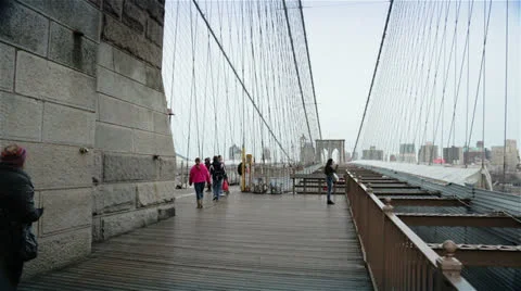 People Walking on Brooklyn Bridge, New York Stock Footage 24402995