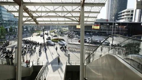 People walking in a business area of Milan, Italy. Time lapse, 4K. Stock Footage