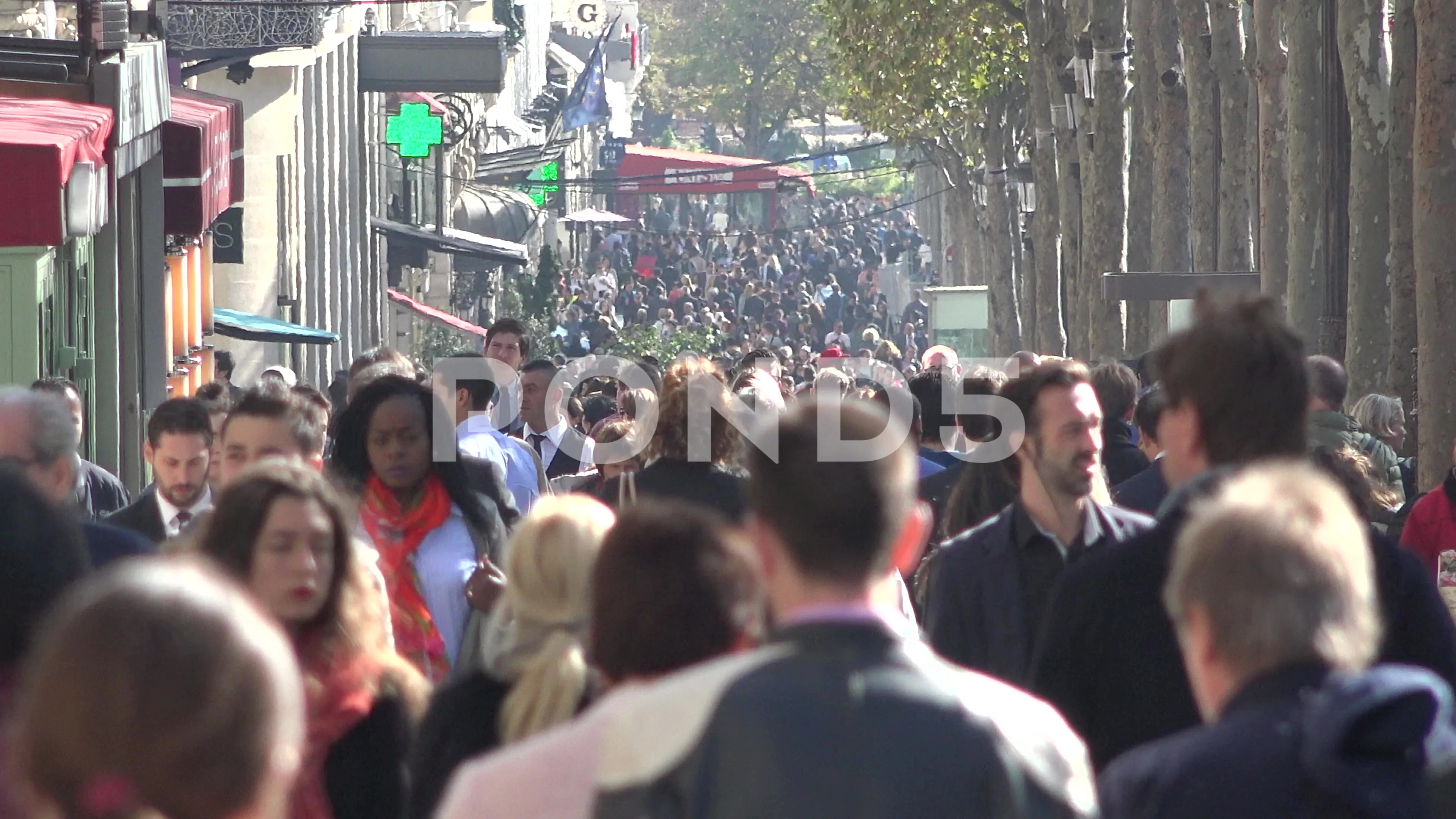 Paris, France busy streets, avenue des Champs-Elysees. Vintage