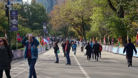 People Walking in Central Park at final area of New York Marathon Video stock 147004031