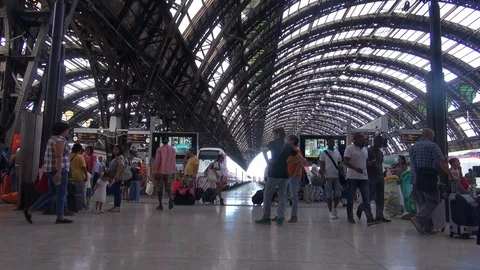 People walking in Central station in Milan, Italy, interior view, slow motion Stock Footage 103285221