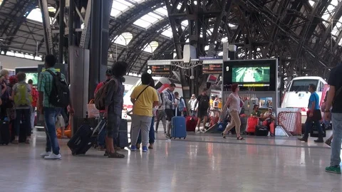 People walking in Central station in Milan, Italy, interior view, slow motion Stock Footage 103285293