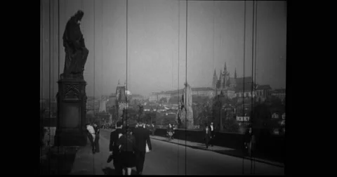People walking on Charles Bridge Stock Footage 43394790