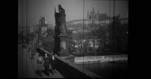 People walking on Charles Bridge Stock Footage 43394872