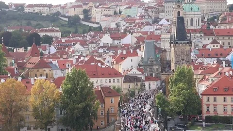 People walking on the Charles Bridge Prague during summer Stock Footage