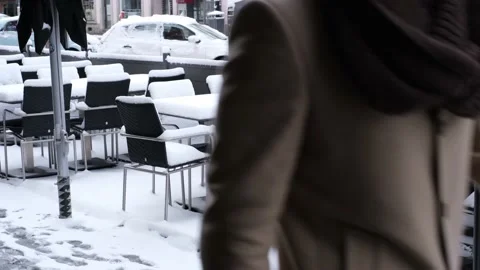 People walking in the city centre on a cloudy winter day Stock Footage 148541027