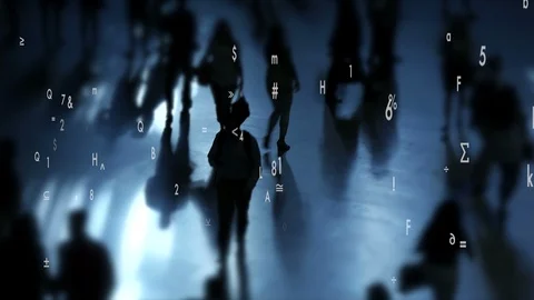 People walking in the city with global data stream connection animation Stock Footage