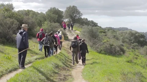 People walking on the countryside. Stock Footage