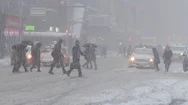People Walking Crossing Street In New York City Snowing Heavy Blizzard Winter Stock Footage
