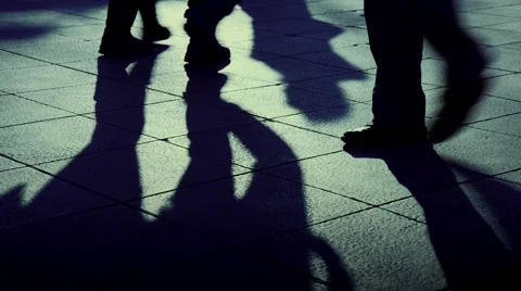 People walking crowd footsteps long shadows silhouettes 1 cold no fx Stock Footage 46000211