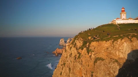 People walking on dangerous cliff at Cape Roca, Portugal. Stock Footage 110760644