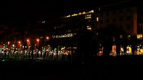 People walking in the dark in a field of lights decorations Vídeos de archivo 39502585