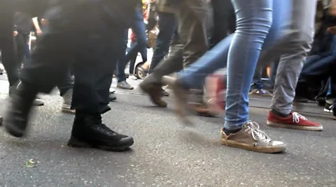 People walking at demo Stock Footage