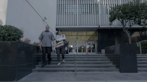 People Walking Down Courthouse Steps Stock Footage 343957959