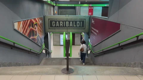 People walking down to Garibaldi FS on Milan M2 line Stock Footage 337363321
