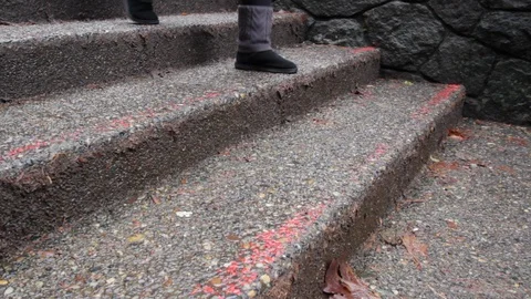 People Walking Down Stone Steps Stock Footage 93433431