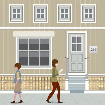 People Walking Down The Street Vector Illustration Stock Illustration