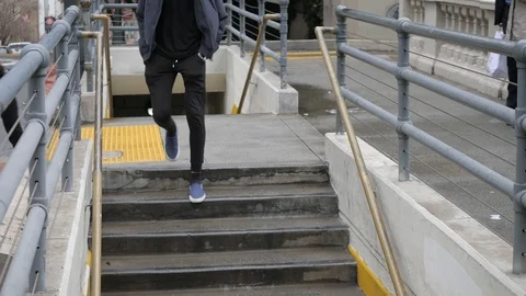 People Walking Down To Subway Stock Footage 121165055