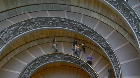 People walking down vatican museum stairs 4k staircase tourists italy rome Stock Footage 50472091