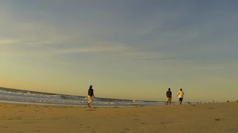 People Walking for Exercise on Beach Stock Footage 36149822