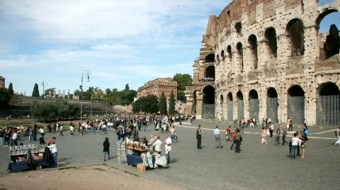 People walking in front of the Coliseum, Rome Stock Footage