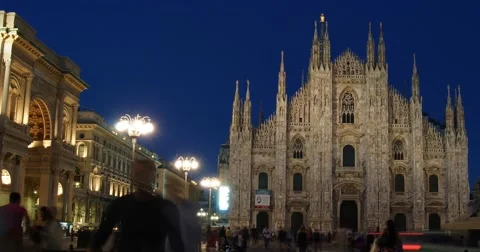 People walking in front of Duomo Cathedral, Milan, time lapse Stock Footage 66514566