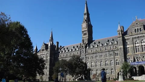 People Walking in front of Healy Hall at Georgetown University Stock Footage 140746352