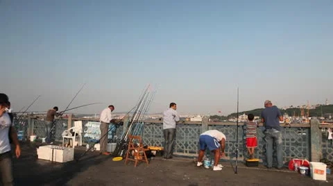 People walking on Galata bridge Stock Footage 9494029
