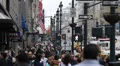 People Walking Going to Work in the Cloudy Morning, Crowd of Commuters Commuting HD Footage