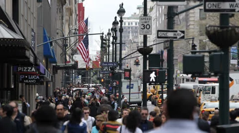 People Walking Going to Work in the Cloudy Morning, Crowd of Commuters Commuting Stock Footage 23653601