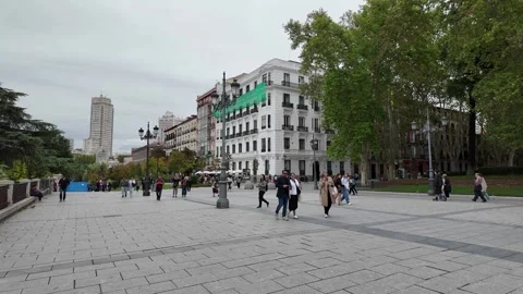 People Walking on a Grey Cloudy Day in Madrid Stock Footage 295361235