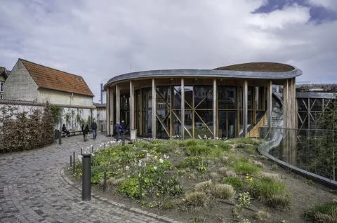 People walking to the H C Andersen museum i Odense Stock Photos