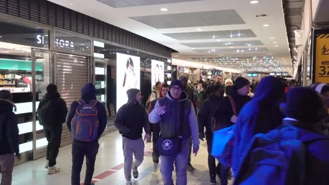 People Walking Inside The Mall During Public Transport Strike In Paris, Stock Footage 240381574